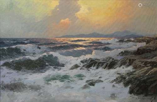 Alexander Dzigursky (American, 1911-1995), Sunset on the Waves, oil on canvas, signed lower right,