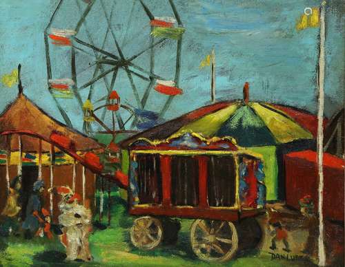 Dan (Daniel Stookey) Lutz (American, 1906-1978), Circus, oil on canvas, signed lower right,