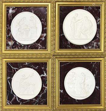 (lot of 4) Neoclassical style framed roundels, after Thorvaldsen, each circular roundel mounted