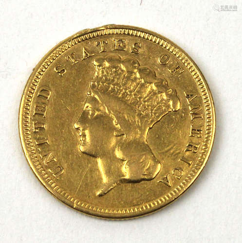 1854 $3 gold coin.