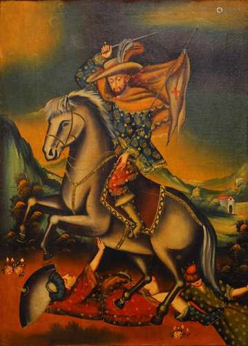 Spanish Colonial School (19th century), Untitled (Saint James at the Battle of Clavijo)