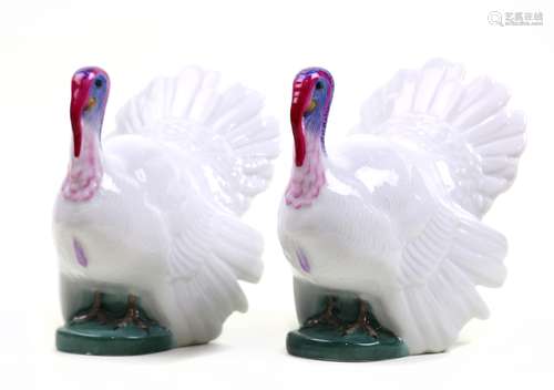 (lot of 2) Herend hand painted porcelain figural sculptures of turkeys, each executed in cream,