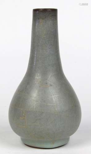 Chinese Guan-type ceramic bottle vase, the cylindrical neck splayed toward the pear shaped body,