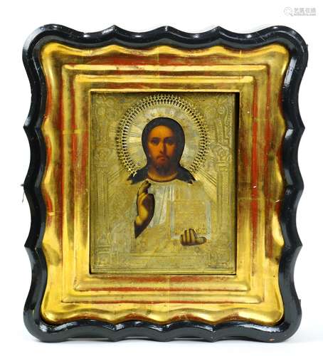 Russian icon, having a brass oklad and depicting Christ Pantocrator, 14