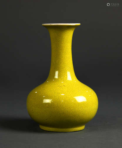 Chinese yellow crackle glaze vase, with a trumpet neck above a compressed body with an overall