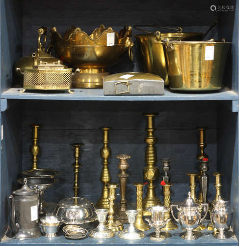 (lot approx. 40) Collection of bass, sterling silver and silver plate decorative objects, comprising