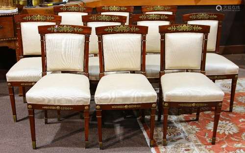 (lot of 10) French Empire style mahogany side chairs, late 19th/early 20th century, each having a