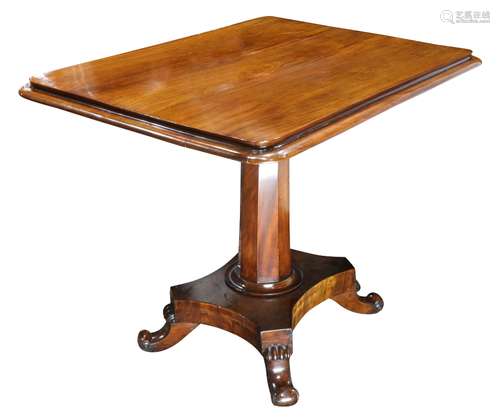 Regency mahogany table, circa 1820, having a rectangular top, above the octagonal standard, and