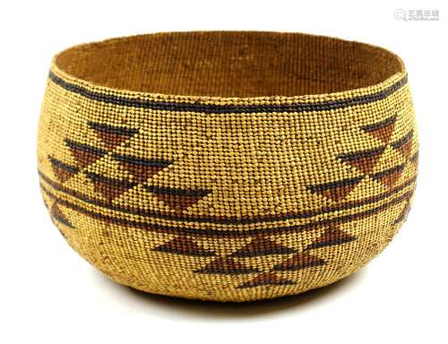 Native American Hupa twined basket, Lower Klamath, Northwest California, the three color basket with