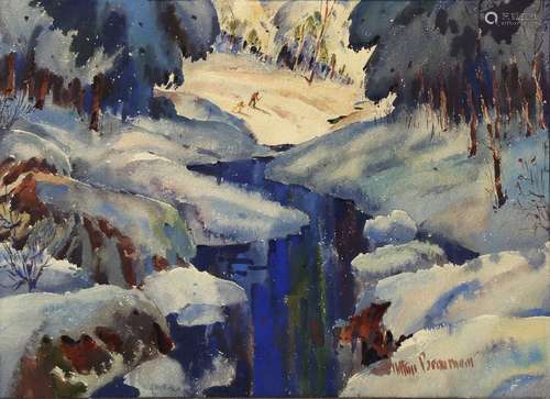 Arthur Beaumont (American, 1890-1978), Winter, Big Bear, California, watercolor, signed lower right,