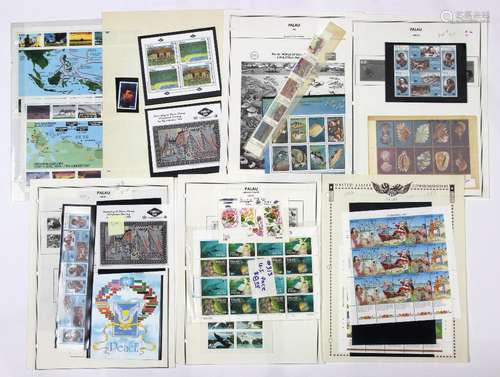 Micronesia, Palau and Marshall Islands stamp group, three colorful collections with full