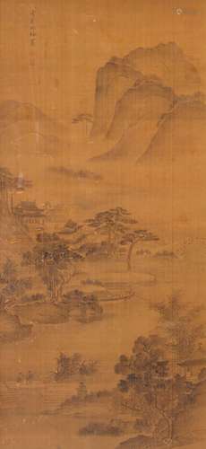 Manner of Lin Mei (Chinese, Ming dynasty), ink and color on silk, Landscape, with scholars