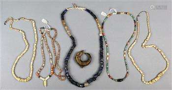 (lot of 7) Pre-Columbian and Pre-Columbian style bead and stone group, consisting of necklaces