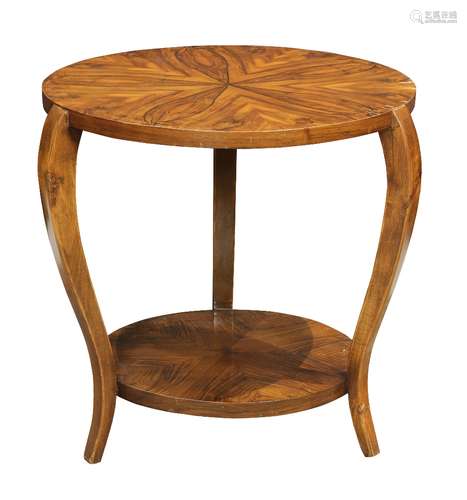 French Art Deco two tier occasional table, circa 1930, executed in highly figured fruitwood