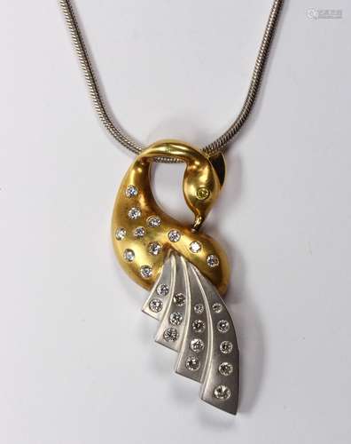 Diamond and gold bird pendant-necklace Designed as a bird, featuring (25) full-cut diamonds,