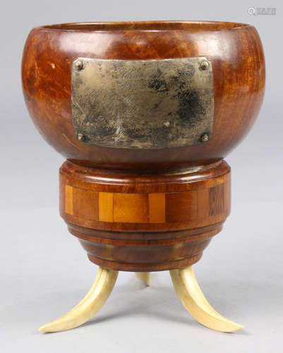 Hawaiian Koa wood presentation calabash with plaque inscribed 