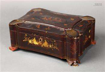 Chinese export lacquered sewing box, with exterior decorated with flowers, the interior with small