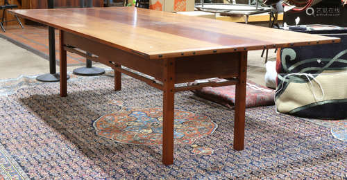 Large custom Greene and Greene style dining table, executed in the Japanese taste, having ebony