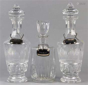 (lot of 3) Waterford & Baccarat crystal decanter group, comprising a pair of Waterford stoppered