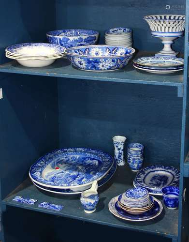 (lot of approx. 48) Assorted blue and white decorated transferware, including, bowls, trays,