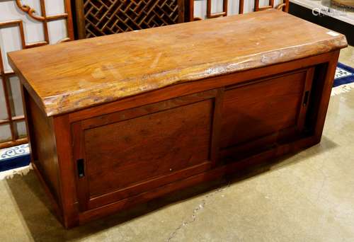 Japanese wooden low cabinet, with a sliding-door section, approx. 20