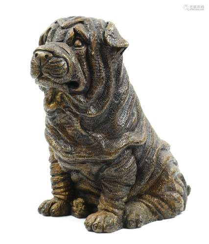 Patinated bronze figural sculpture of a Shar Pei, depicted seated with even original patina, 8