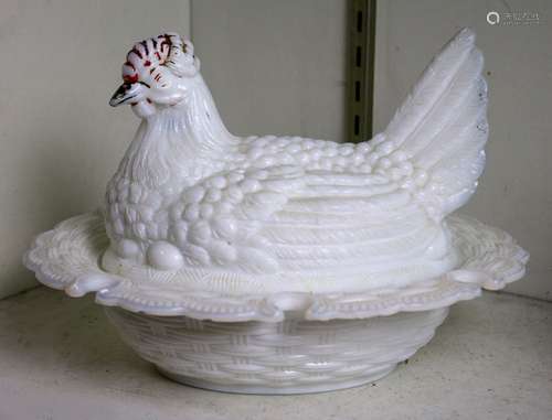 Vintage milk glass tureen in the form of a chicken, 12