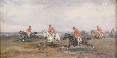 Robert Stone (British, 1820-1870), Fox Hunting Scene, oil on panel, signed lower right, panel: 5.