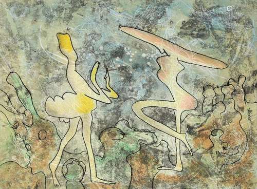 Roberto Matta (Chilean, 1911-2002), Abstract Figures, etching with aquatint, pencil signed lower