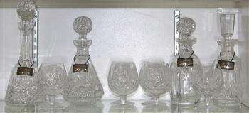 (lot of 10) Waterford Crystal barware, comprising (4) stoppered decanters, each with a sterling