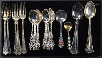 (lot of 26) Assorted Norwegian .830 silver flatware group, consisting of (12) teaspoons with gilt