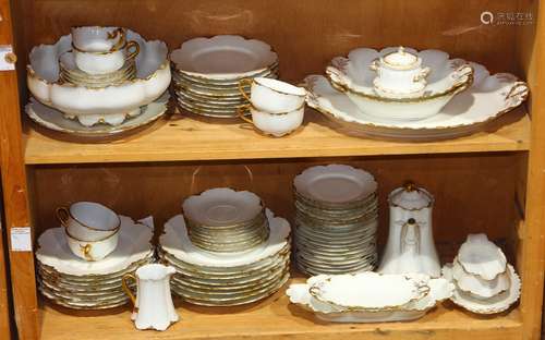 (lot of 70 ) Haviland Limoges porcelain table service, having crème color ground with shaped gilt