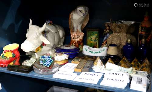 (lot of approx. 55) Continental decorative table items, comprising an Italian faience cow form