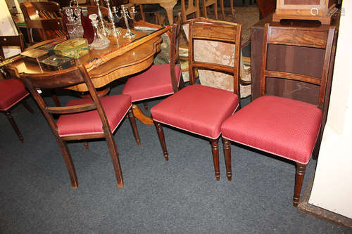 A set of six 19th century bar back dining chairs, with red upholstered seats, on tapered turned