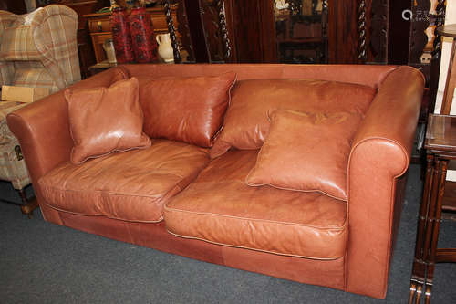 A brown leather rectangular two-seater sofa, 206cm wide