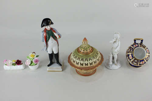 A Royal Worcester porcelain pot pourri jar and cover, a Royal Crown Derby Imari salt cellar, two