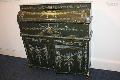 A Dutch Friesland provincial painted cabinet, possibly from a shop, with floral decoration on