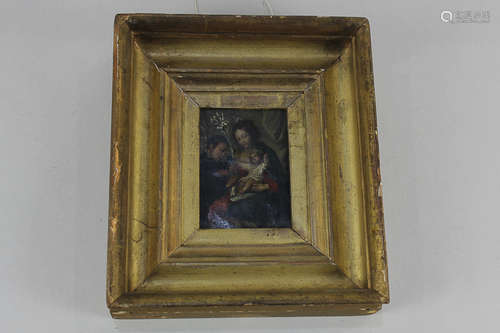 Continental school, Madonna and child, oil on copper, unsigned, 7cm by 5cm