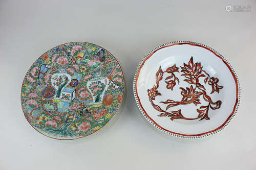 A Chinese Cantonese plate depicting animals amidst foliage, together with a Richard Ginori porcelain