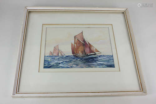 Richard Granger Barrett, sailing yachts on choppy waters, gouache, signed, 18.5cm by 25.5cm