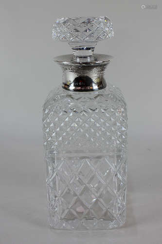 An Elizabeth II silver mounted cut glass spirit decanter, London 1962