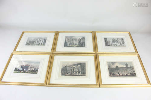 A collection of six 19th century engravings illustrating London buildings, to include Finsbury