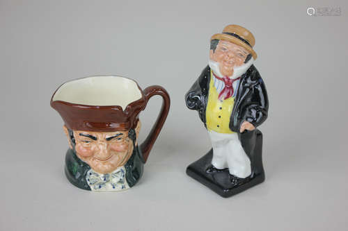 A Royal Doulton Dickens figure of Captain Cuttle, 9.5cm, together with a miniature character jug