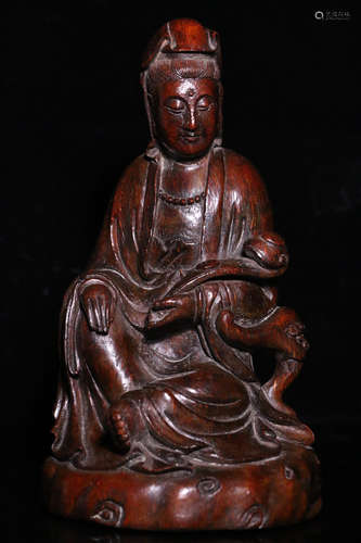 A BAMBOO CARVED RUYI GUANYIN FIGURE