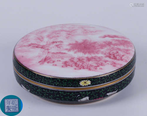 A PORCELAIN LANDSCAPE PATTERN INK BOX