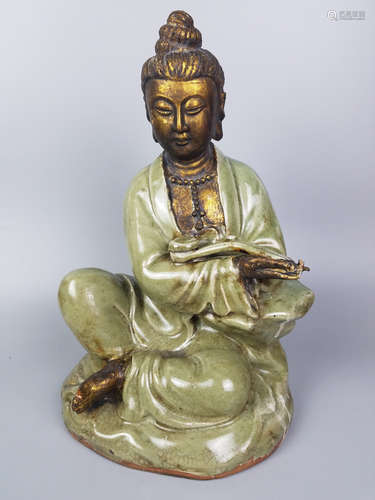 A GILT LONGQUAN GUANYIN FIGURE