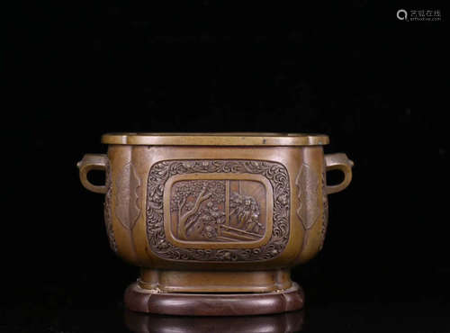 A COPPER DOUBLE-EAR SHAPED CENSER