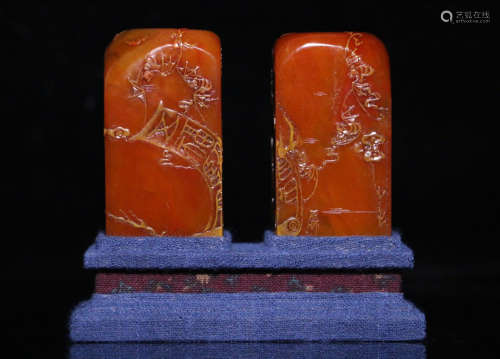 PAIR SOAPSTONE CARVED SEALS