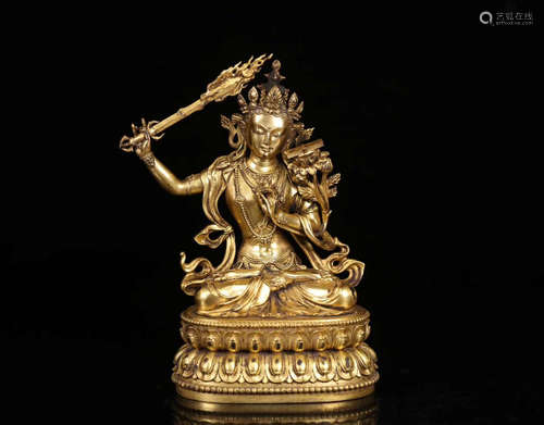 A TIBETAN GILT BRONZE WENSHU BUDDHA STATUE