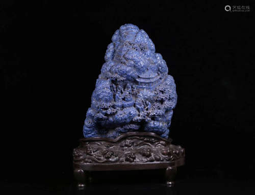 A LAZULI STONE CARVED MOUNTAIN ORNAMENT